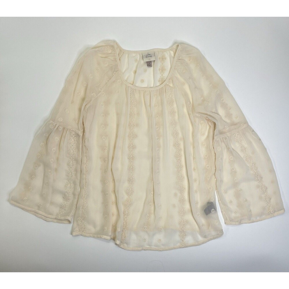 Knox Rose Women’s Cream Embroidered Long Sleeve Blouse Size S